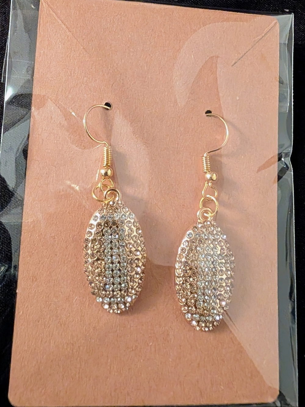 Hand Crafted Gold and Clear Crystal Oval Drop Earrings